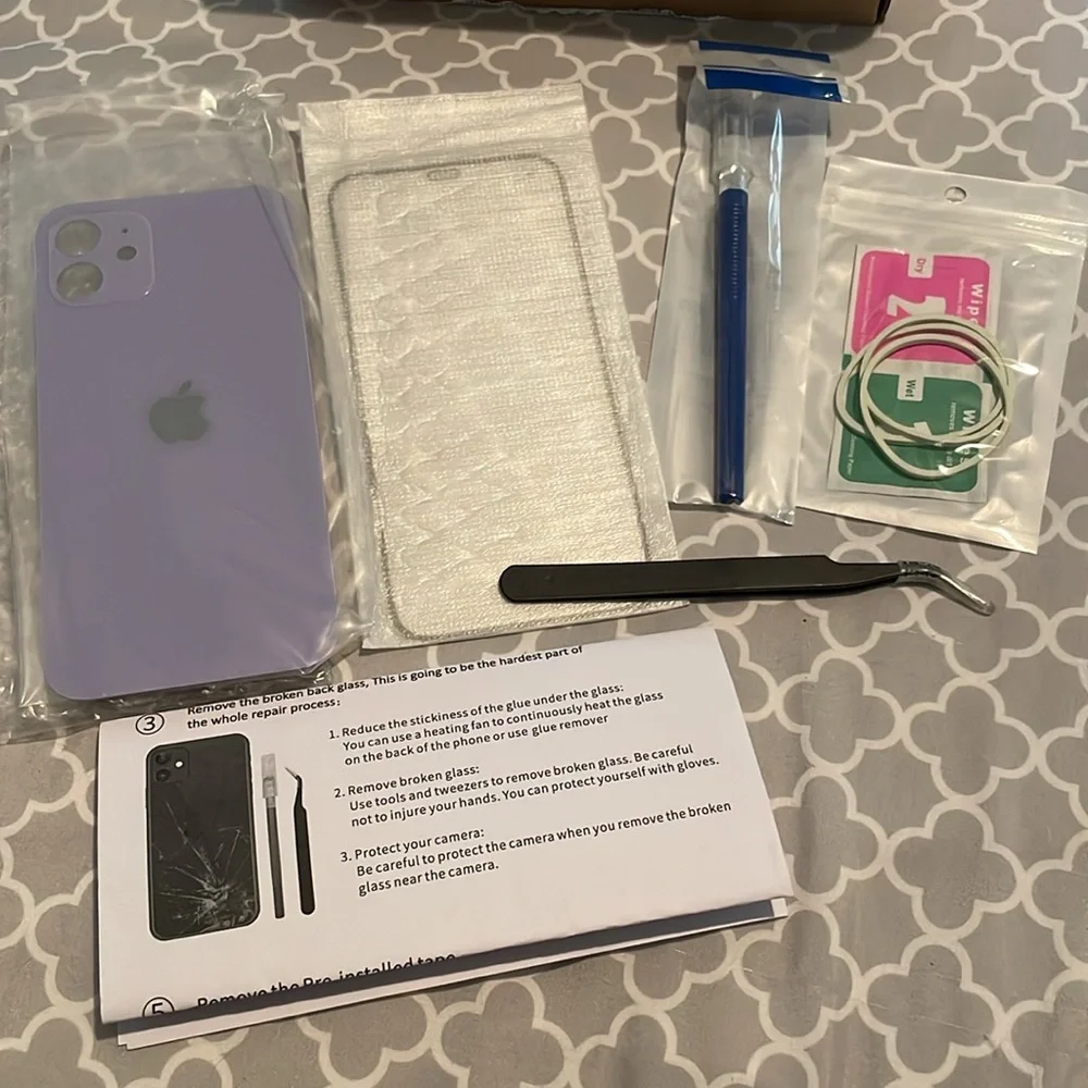 iPhone 12 purple replacement for back of phone glass.
